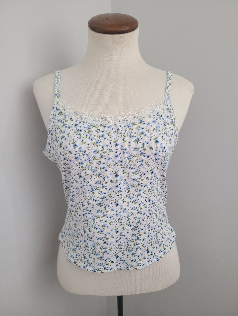 Pac Sun Floral Tank Top Cami Size L Skylar Ribbed Cropped Lace Bow Cottagecore